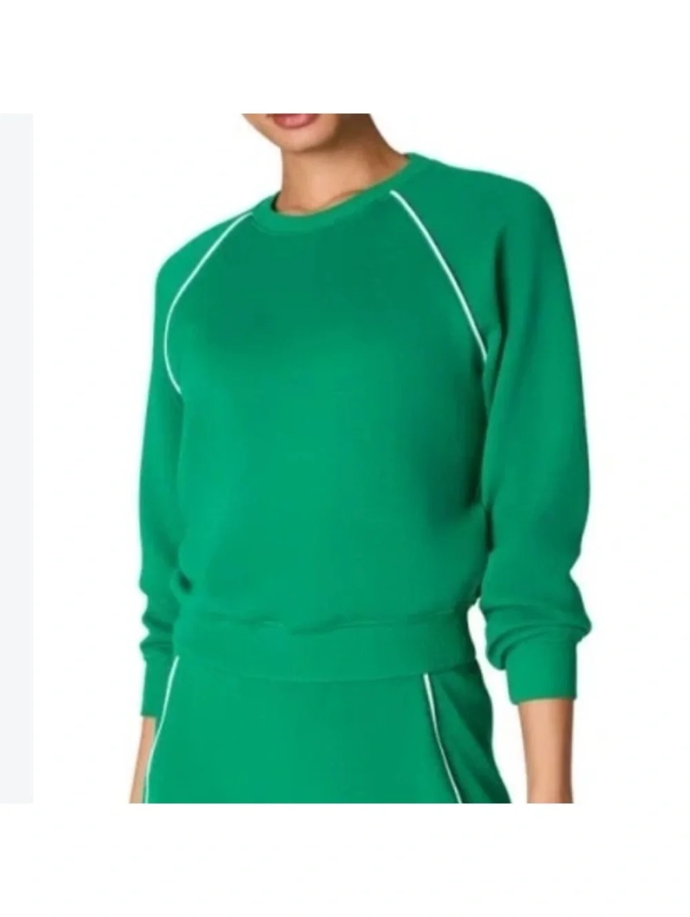 SPANX Airpiqué Long Sleeve Crewneck Top Field Green Women’s Small 21351R